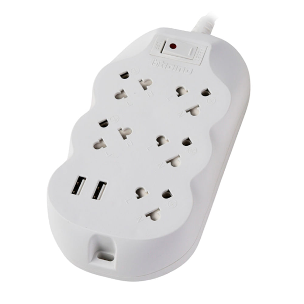 Extensión 5 tomas Universal + Tierra 2 USB Bticino