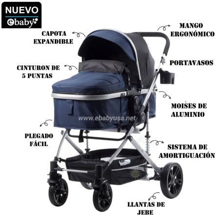 Coche Cuna Moisés de Lujo Bigi Azul EBABY