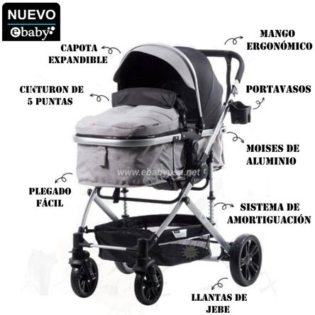 Coche Cuna Moisés de Lujo BIGI Gris EBABY