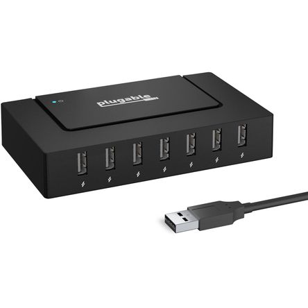 Hub Usb a 2.0 Plugable de 7 Puertos con Adaptador de Corriente de 60W y Carga Bc 1.2