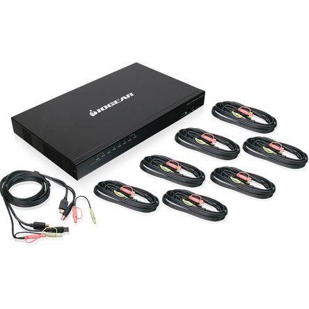 Switch Kvmp Iogear de 8 Puertos Usb Hdmi con 8 Juegos de Cables Kvm