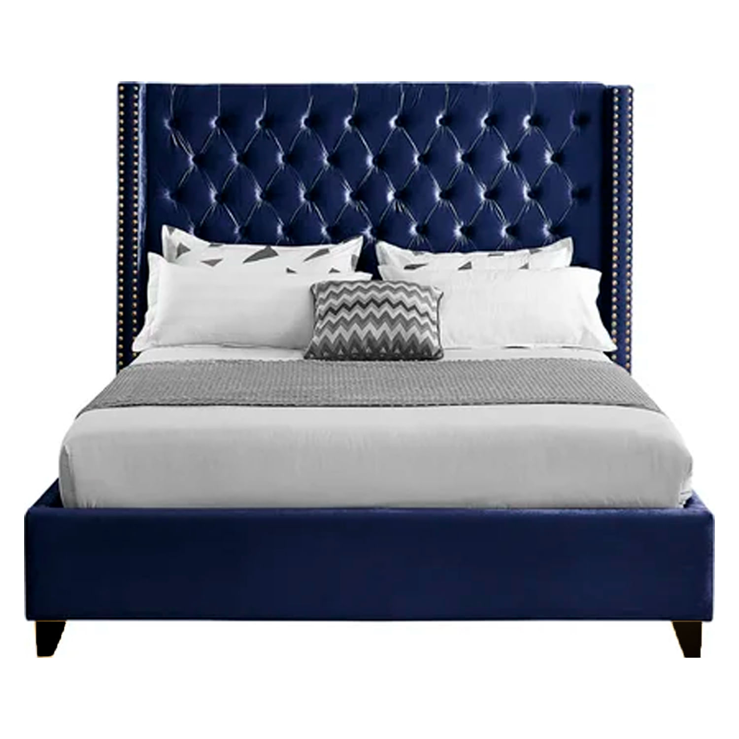 Cama Tapizada Capitoné LeMueble 2 plazas Azul