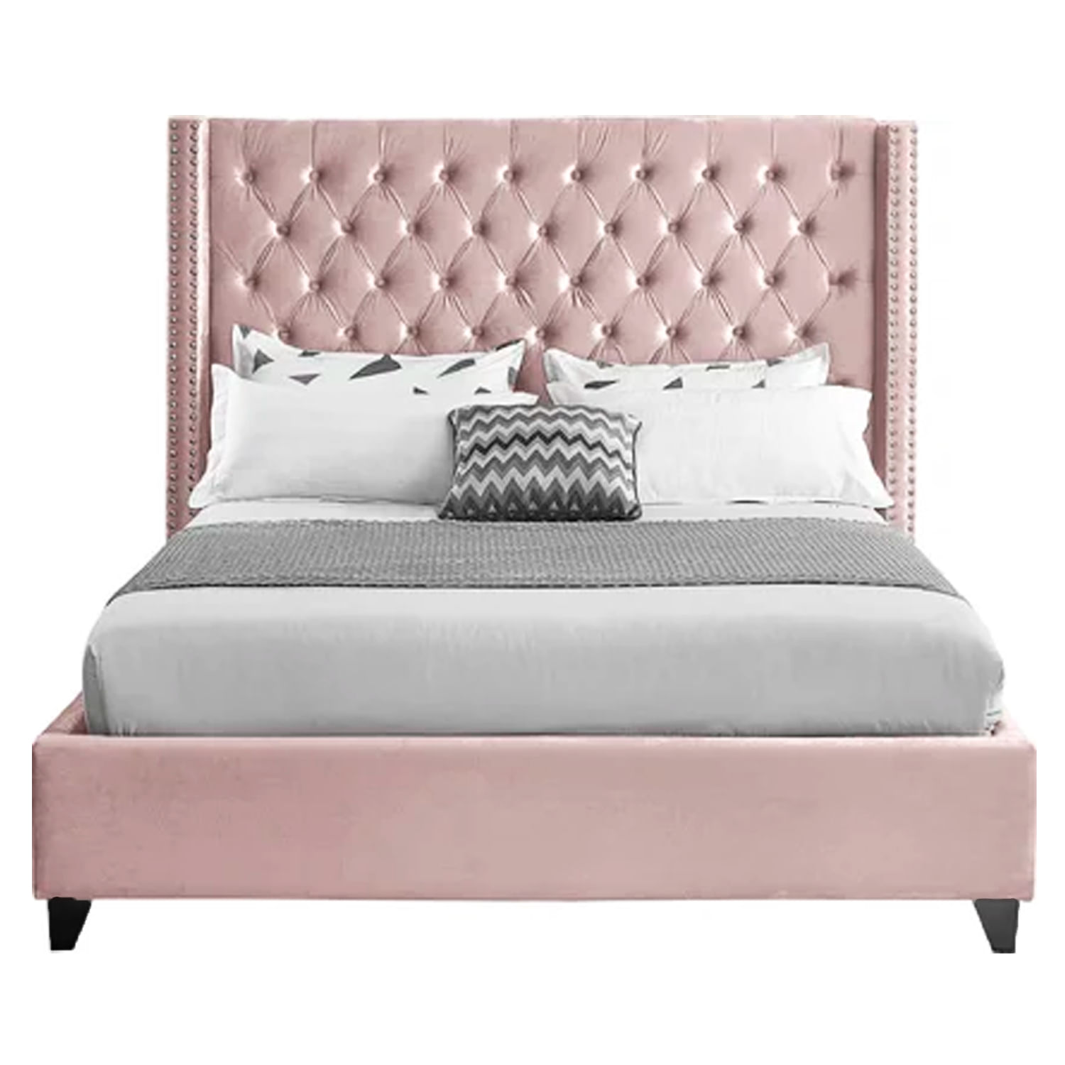 Cama Tapizada Capitoné LeMueble 2 plazas Palo Rosa