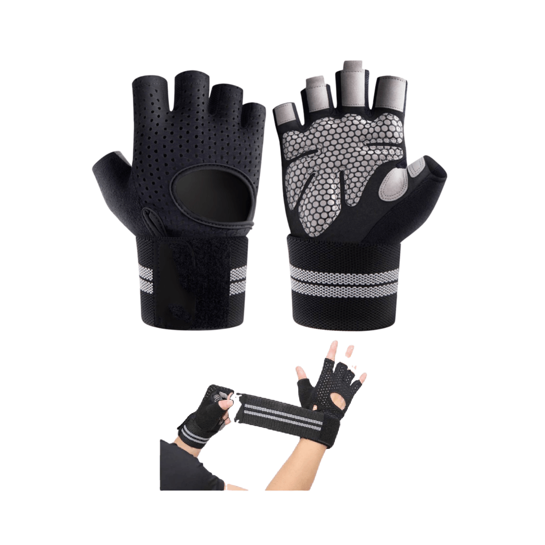 Guante Deportivo con Muñequera Transpirable Gym Pesas Talla Large