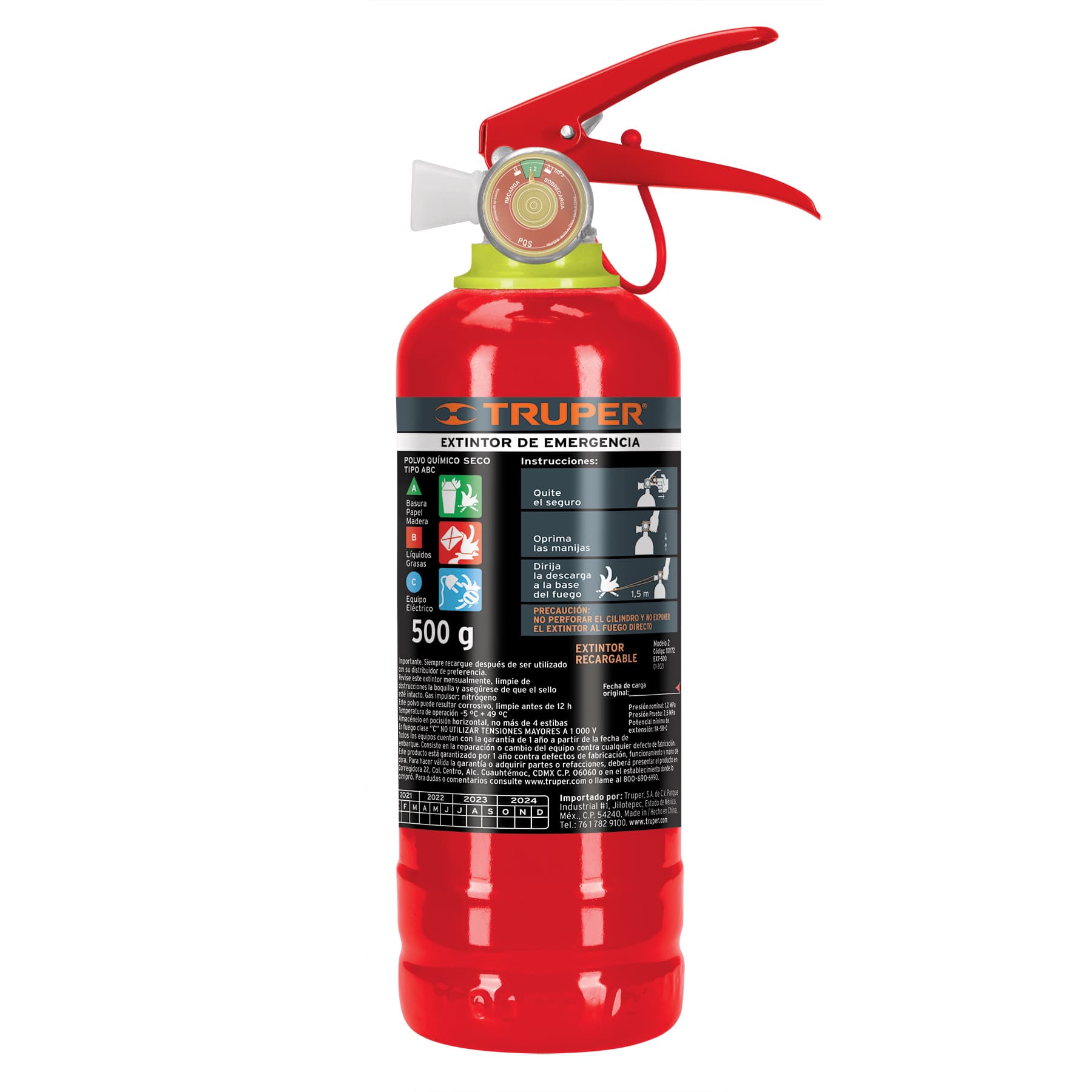 Extintor Portátil Recargable 0.5 kg Polvo Tipo ABC Truper 101172