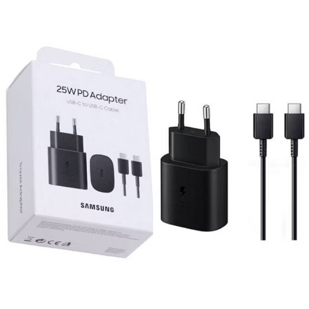 PACK CARGADOR 25W + CABLE TIPO C A TIPO C SAMSUNG NEGRO