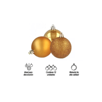 Bolas Navideñas por 12 Unidades Diseño Aleatorio Color Dorado