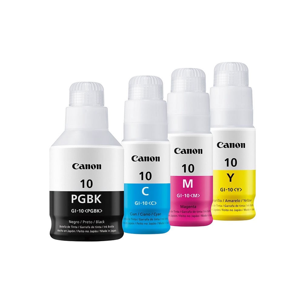 Pack 4 Botellas de Tinta Canon GI-10 BK CMY G5010/G6010/G7010/GM2010