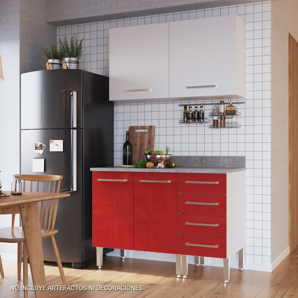 Mueble de Cocina Modular Orange para Microondas 140cm Rojo/Blanco