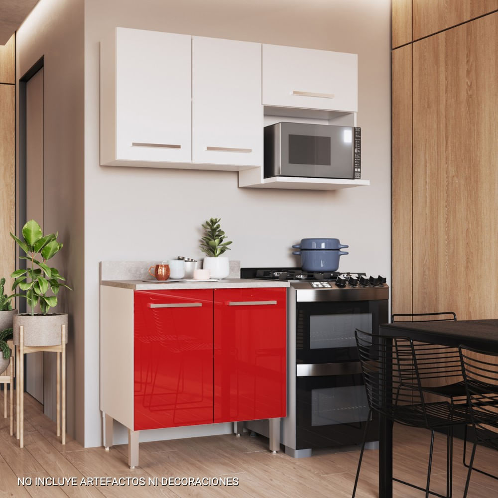 Mueble de Cocina Modular Orange para Microondas 140cm Blanco/Rojo