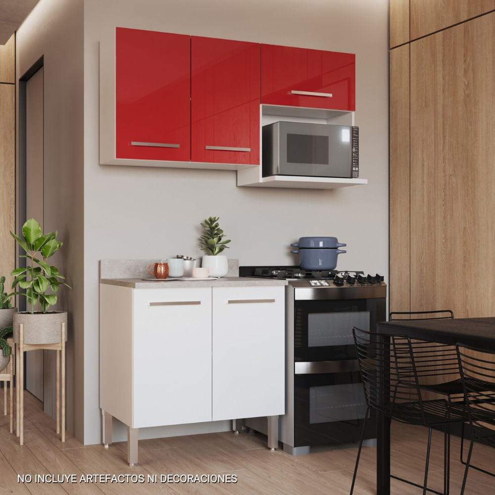 Mueble de Cocina Modular Orange para Microondas 140cm Rojo/Blanco