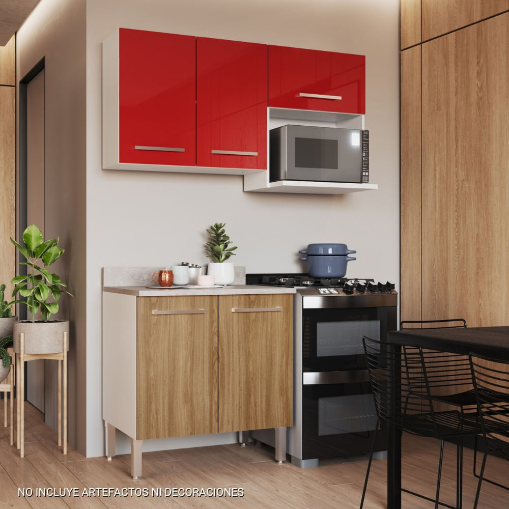 Mueble de Cocina Modular Orange para Microondas 140cm Rojo/Nogueira