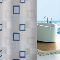 Cortina de Baño con Aros Pitukasa 180x180cm Peva Cuadros Azul