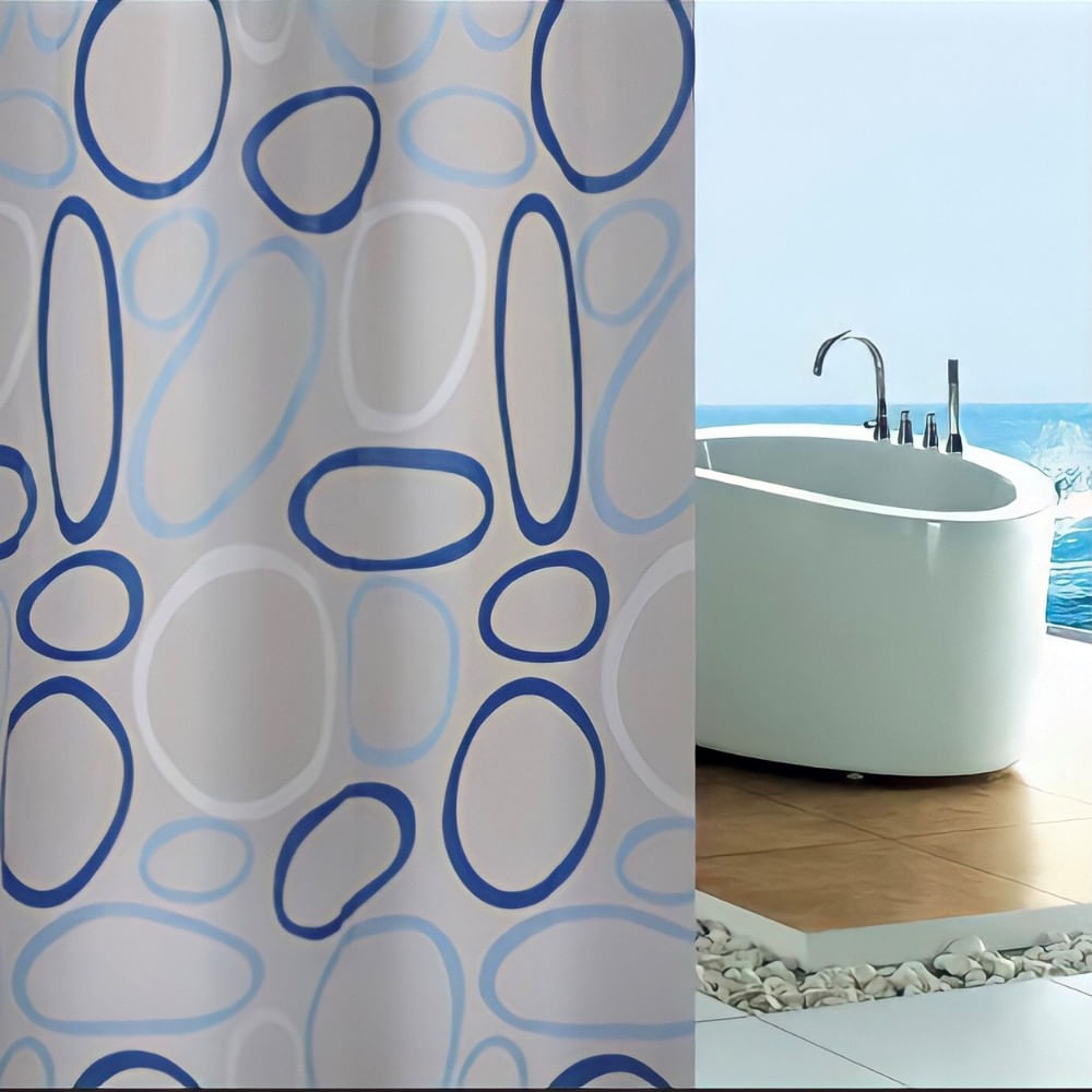 Cortina de Baño con Aros Pitukasa 180x180cm Peva Circulos Oval