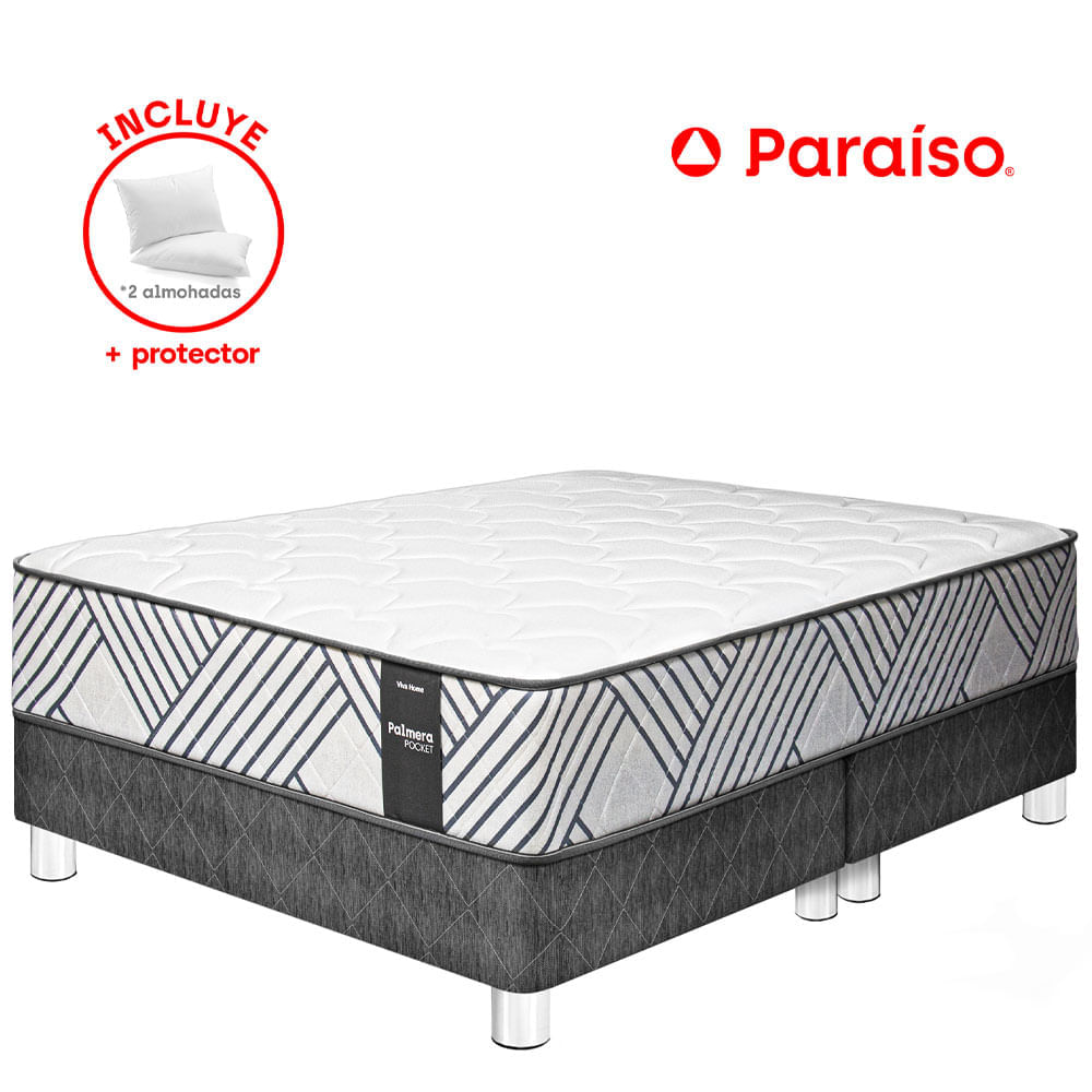 Cama VIVA HOME Palmera Pocket QUEEN + 2 Almohadas + 1 Protector