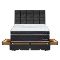 Dormitorio Platinium Con 4 Cajones Queen + Cabecera Kimiko + 2 Almohadas + 1 Protector