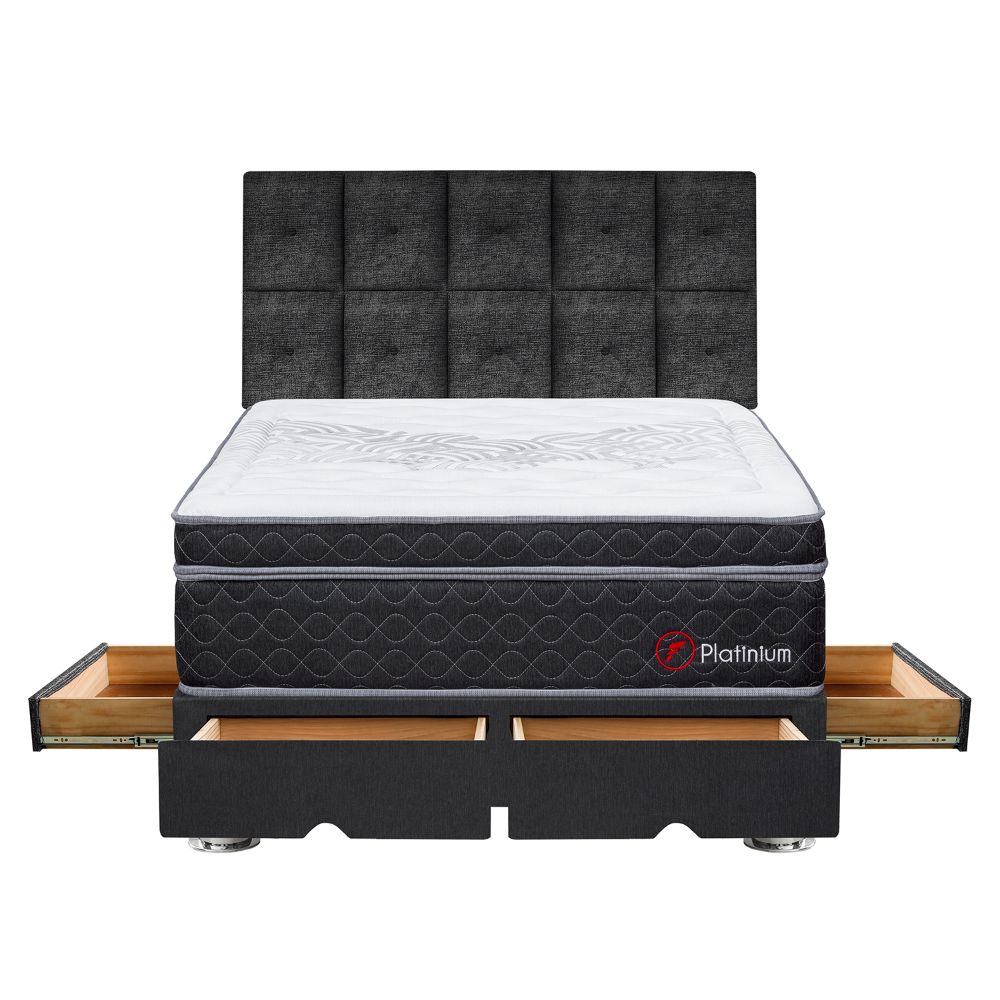 Dormitorio Platinium Con 4 Cajones Queen + Cabecera Kimiko