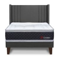 Dormitorio Europeo Golden Queen Cabecera De Luxe Gris + 2 Almohadas + 1 Protector