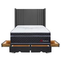 Dormitorio 4 Cajones Gris Platinium 2 Plazas + 2 Almohadas + 1 Protector