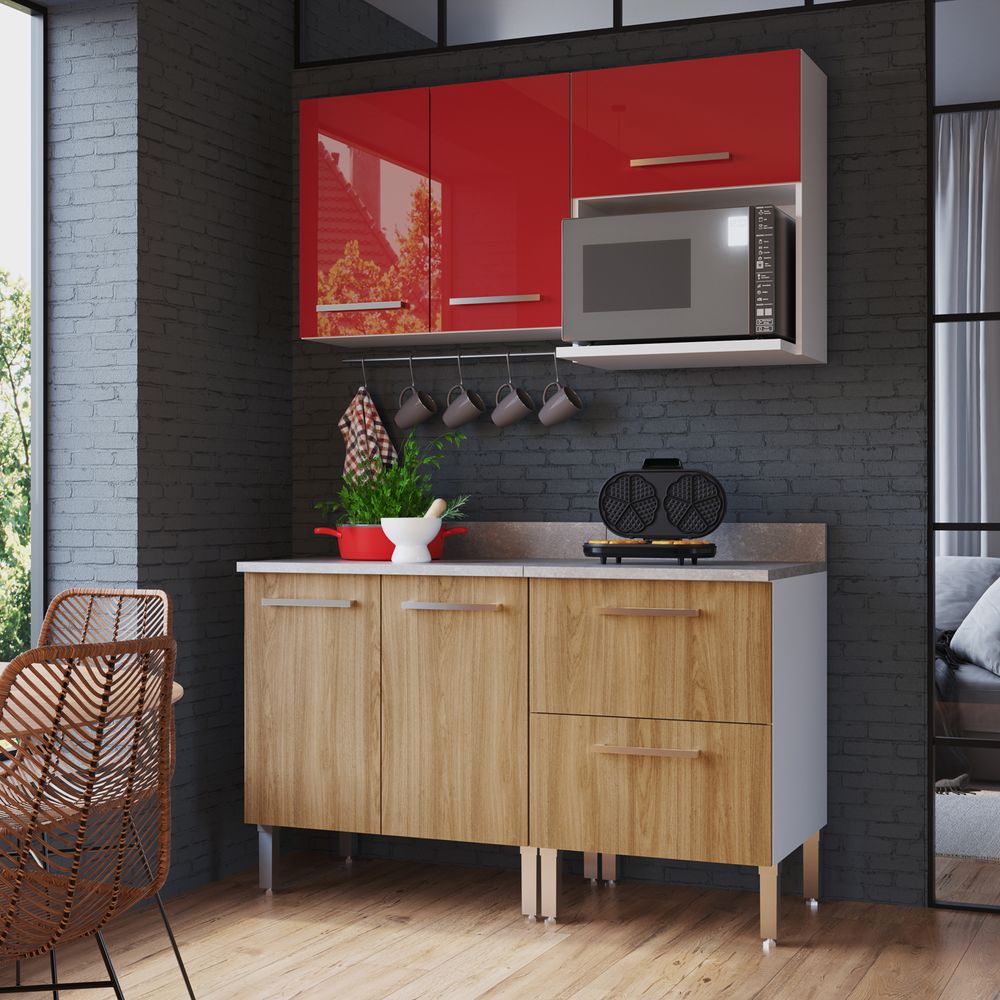 Mueble de Cocina Modular Orange con Cajonera 140cm Nogueira/Rojo - Promart