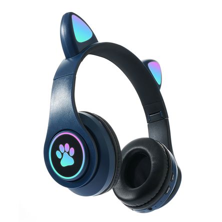 Auriculares Bluetooth Con Garras De Gato, Auriculares Para Juegos Montados En La Cabeza, Color Azul