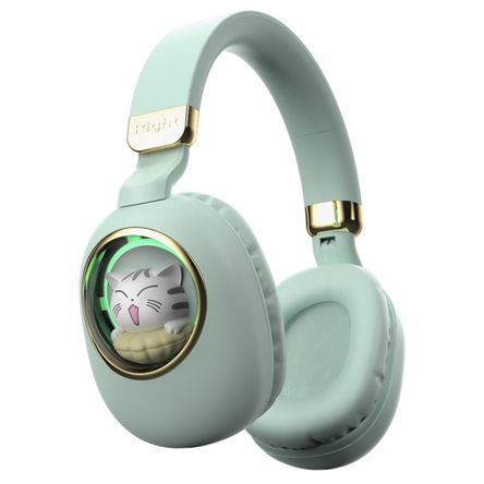 Auriculares Para Juegos Sobre La Oreja Lindos Dibujos Animados Inalámbricos Verde Claro