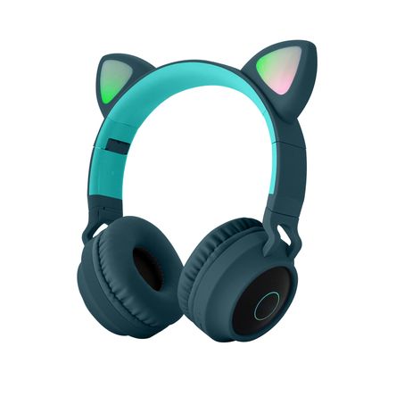 Auriculares De Oreja Gato Brillante Luces De Respiración De 7 Colores Azul Verde