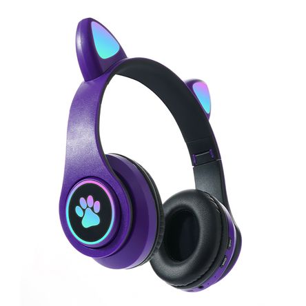 Auriculares Bluetooth Con Garras De Gato, Auriculares Para Juegos Montados En La Cabeza Color Morado