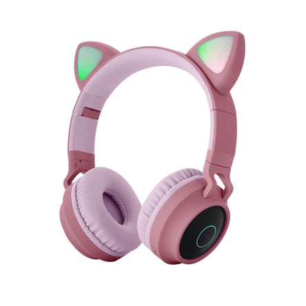 Auriculares De Oreja Gato Brillante Luces De Respiración De 7 Colores Rosa