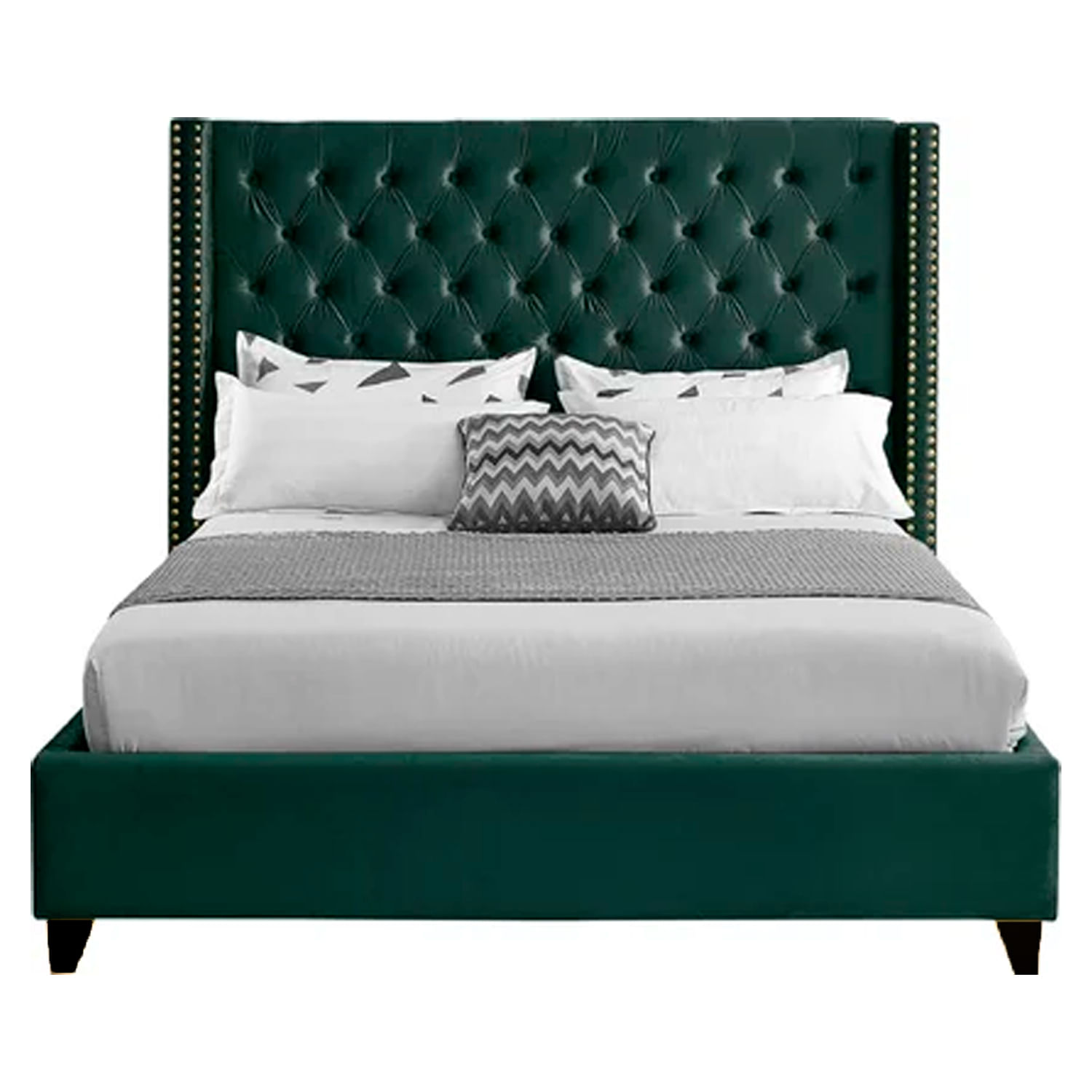 Cama Tapizada Capitoné LeMueble 2 plazas Verde Olivo