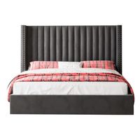 Cama Tapizada Listón LeMueble 2 plazas Gris con Tachuelas