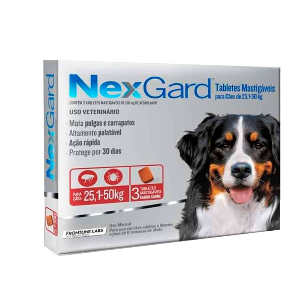 Antipulgas para Perros Nexgard de 25.1 a 50 Kg x 3 Tabletas