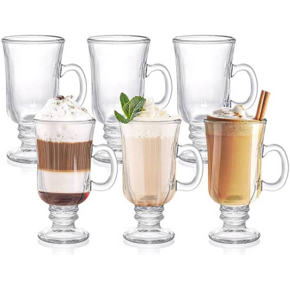 Mfacoy Juego de 4 tazas de café de vidrio, taza de café grande transparente  de 15 onzas con asas para bebidas calientes, tazas transparentes para té