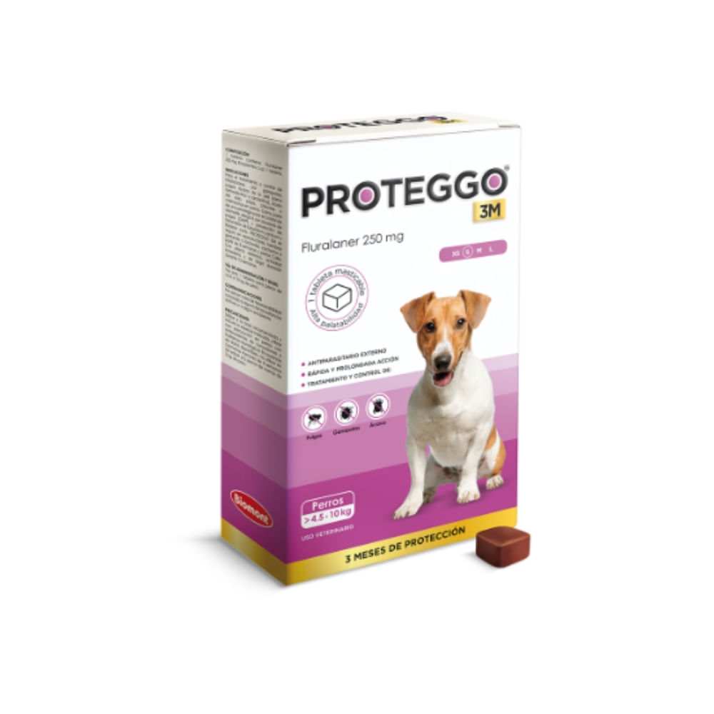 Antipulgas para Perros Proteggo 3M de 4.5 a 10 Kg x 1 Tableta