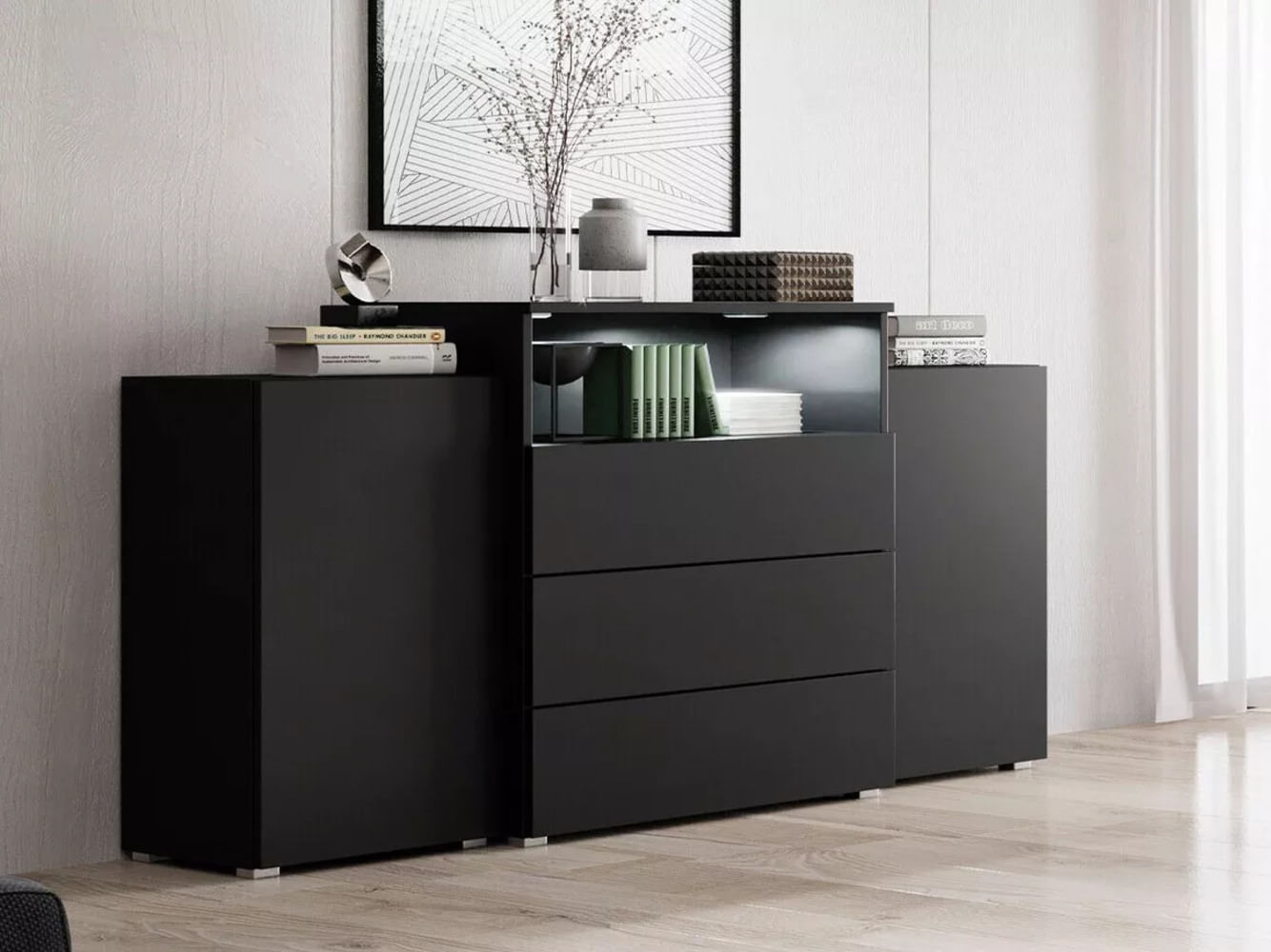 Aparador recibidor 3 cajones 2 puertas Jacobo color Negro TU MESITA