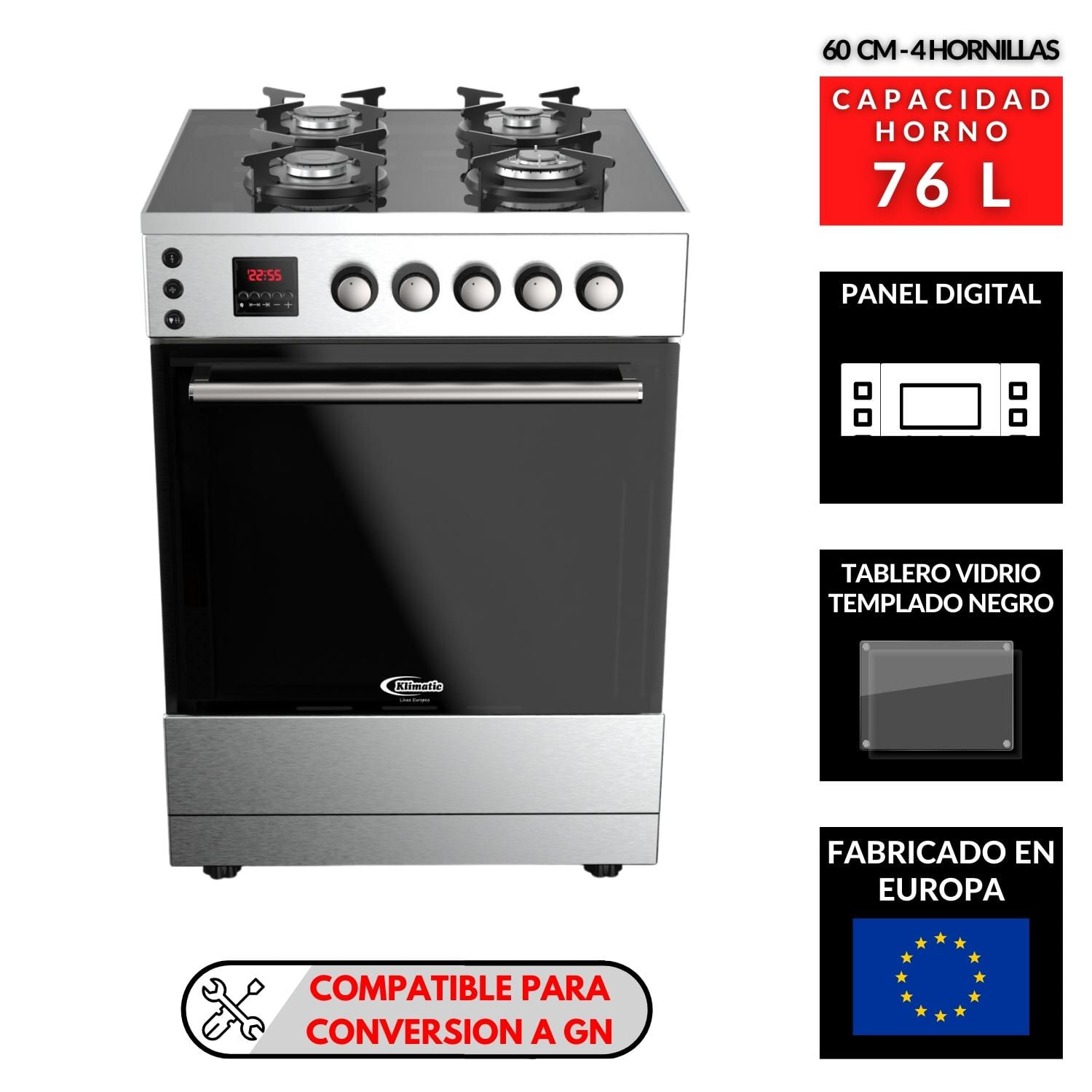 Cocina de pie Oster a gas OSPGSGMICA24HSSGRM Gris - Promart