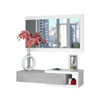 Velador Recibidor Flotante 1 cajón + espejo Gastón color Blanco/Plomo TU MESITA
