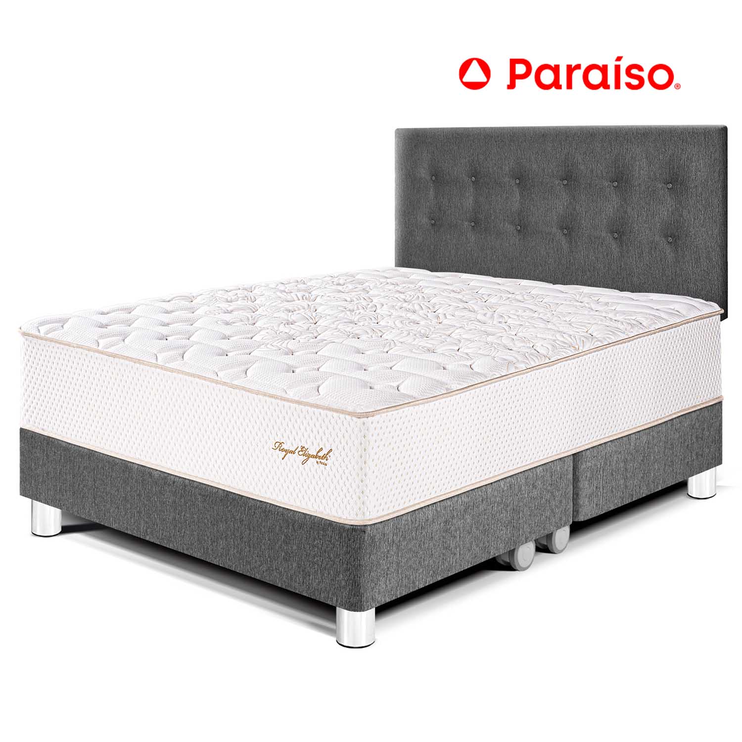 Juego de Dormitorio Paraíso Royal Elizabeth Queen Acero + 2 almohadas viscoelásticas + protector