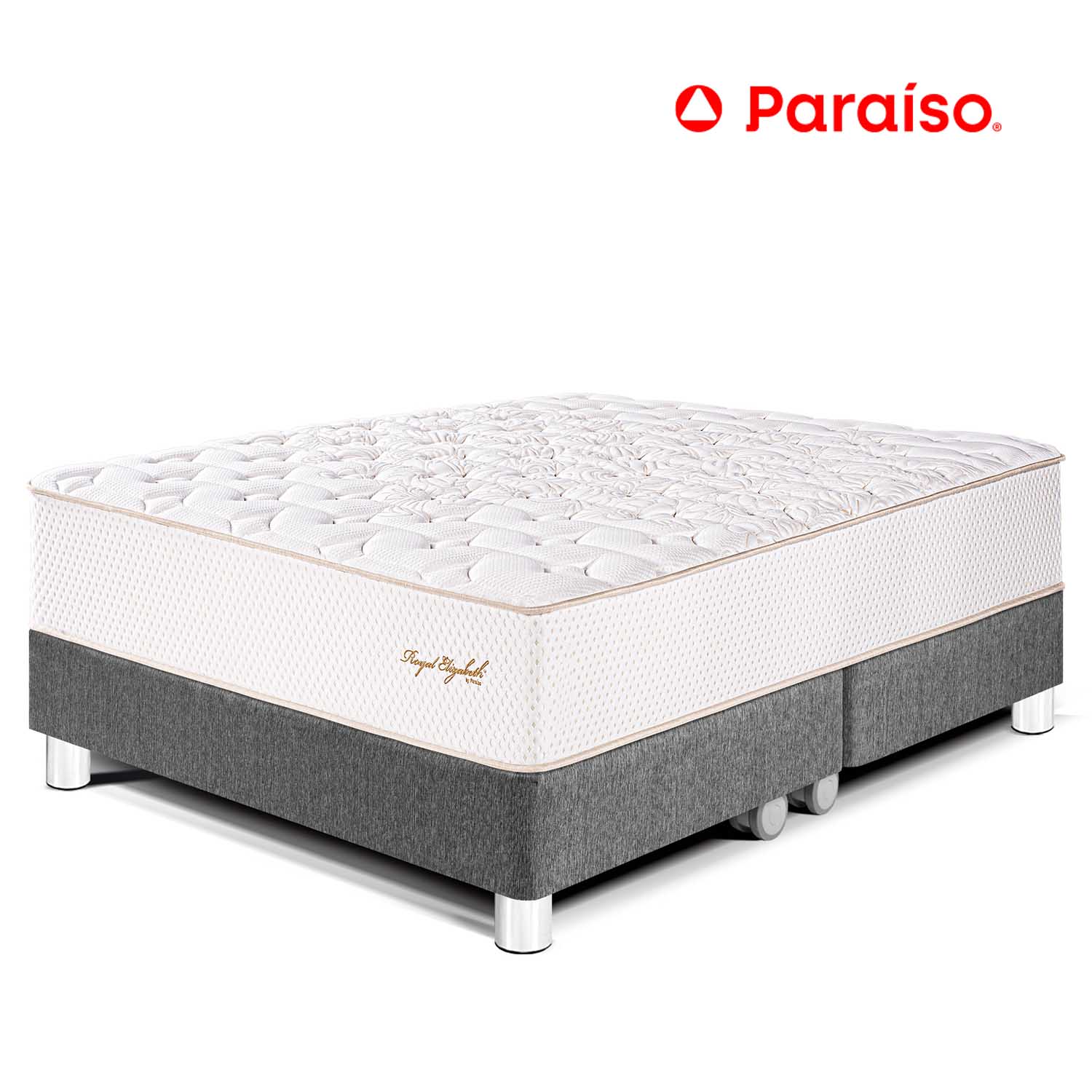 Cama Paraíso Royal Elizabeth King Acero + 2 almohadas viscoelásticas + protector
