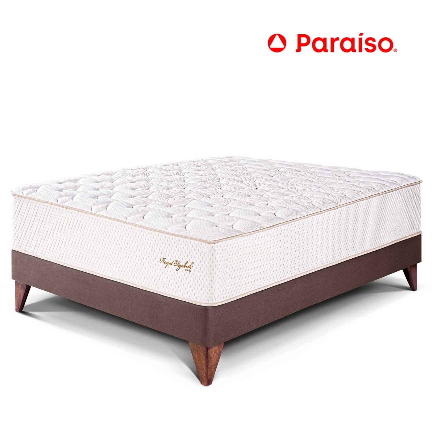 Cama Europea Royal Elizabeth 2 Plazas - Chocolate + 2 almohadas viscoelásticas + protector
