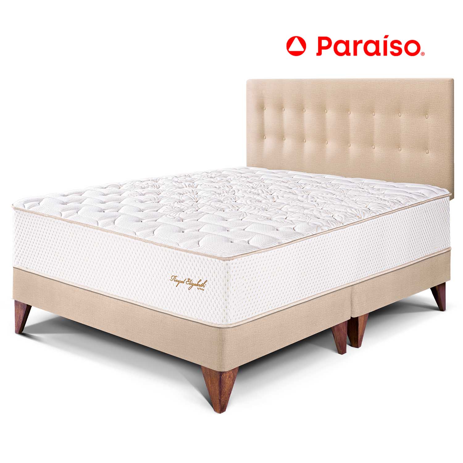 Dormitorio Europeo Royal Elizabeth King Champagne + 2 almohadas viscoelásticas + protector