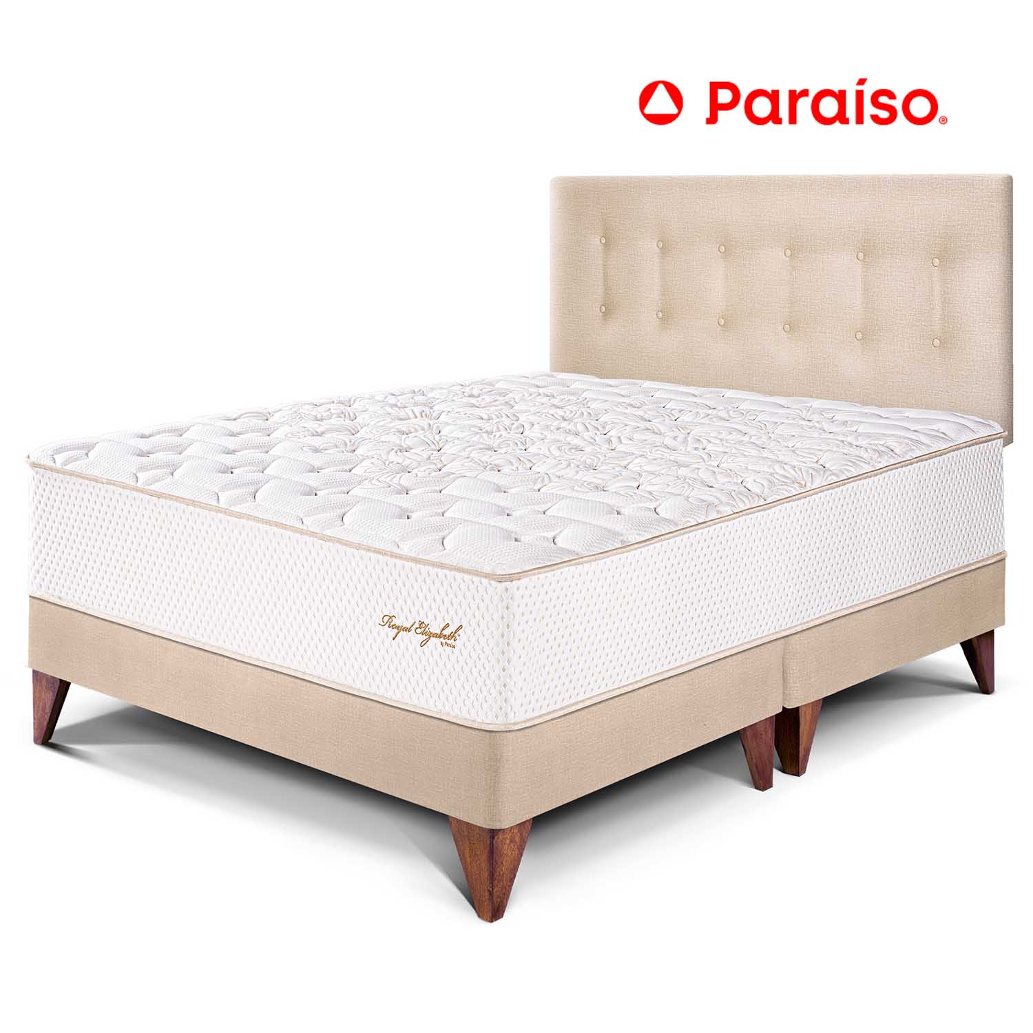 Dormitorio Europeo Royal Elizabeth Queen Champagne + 2 almohadas viscoelásticas + protector