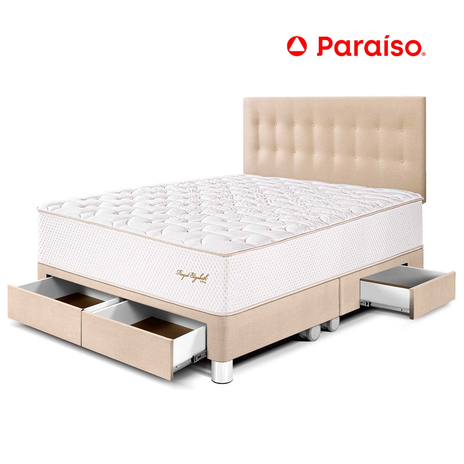 Dormitorio Royal Elizabeth con Cajones King Champagne + 2 almohadas viscoelásticas + protector