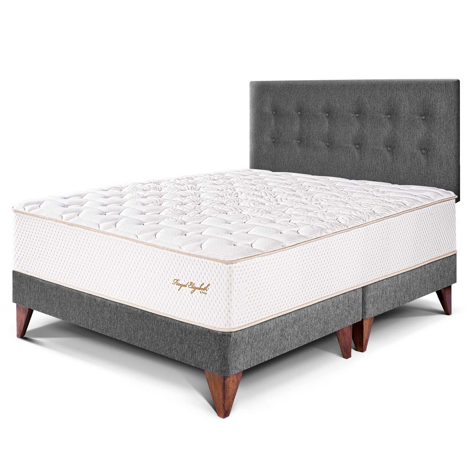 Dormitorio Europeo Royal Elizabeth Queen Gris + 2 almohadas viscoelásticas + protector