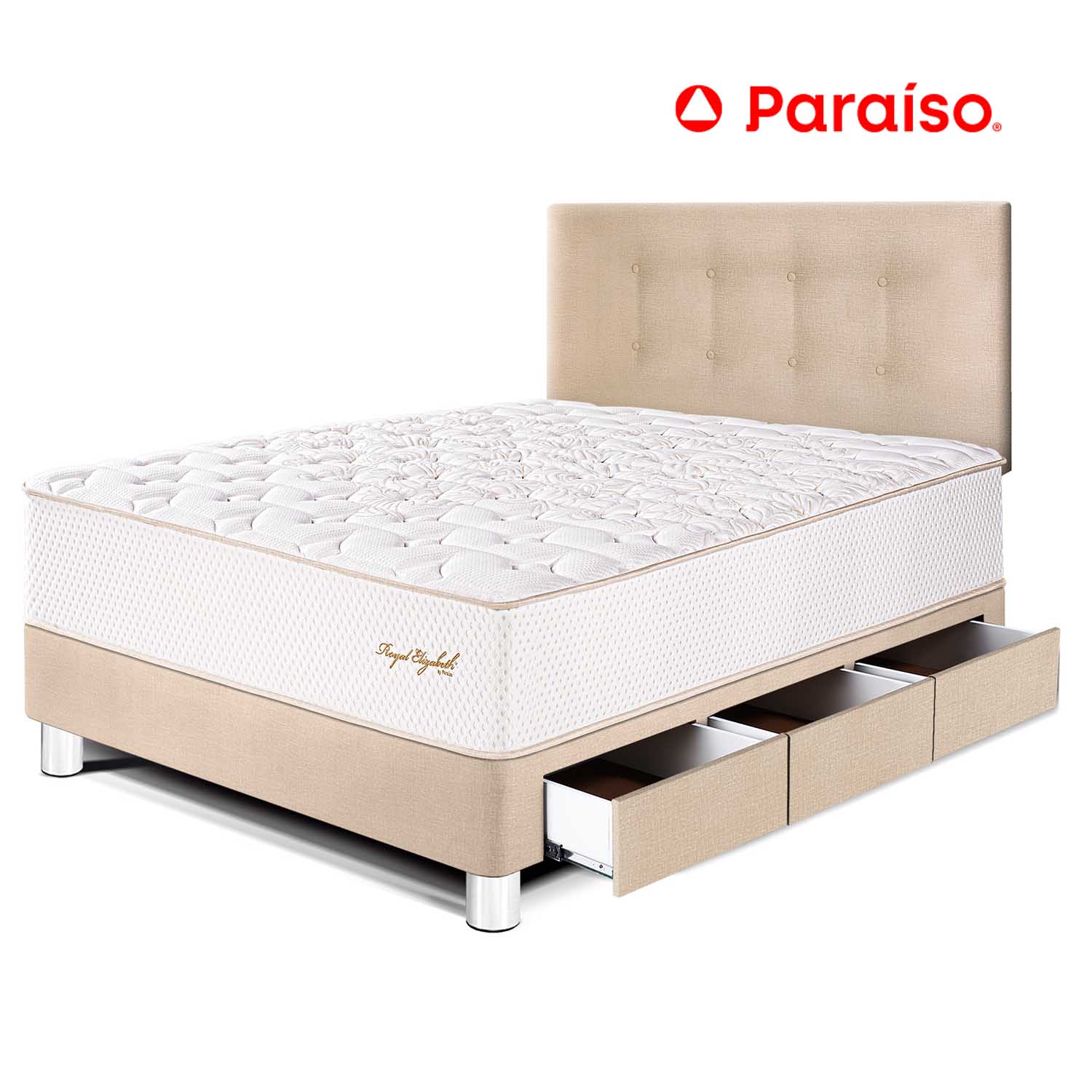 Dormitorio Royal Elizabeth con Cajones 1.5 Plazas Champagne + 1 almohada viscoelástica + protector