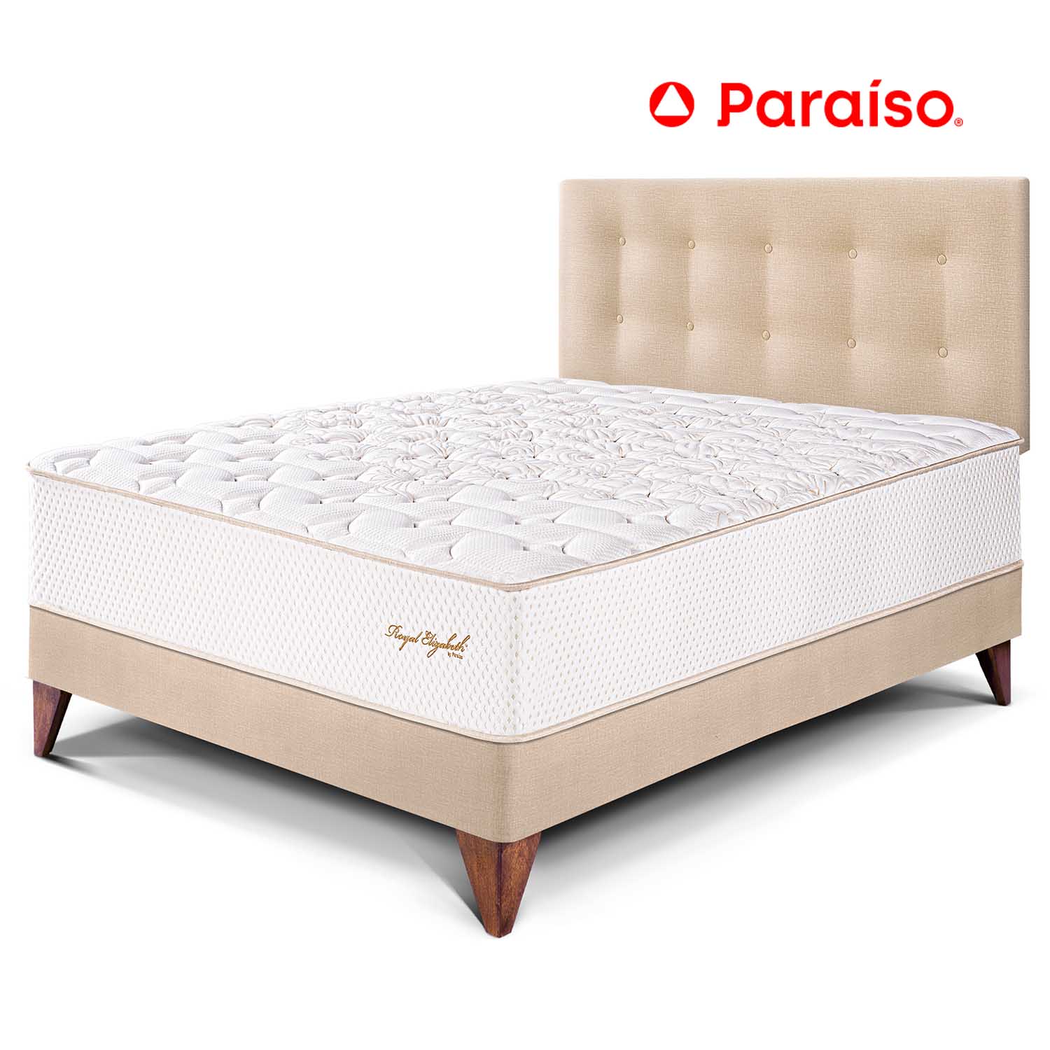 Dormitorio Europeo Royal Elizabeth 2 Plazas Champagne + 2 almohadas viscoelásticas + protector