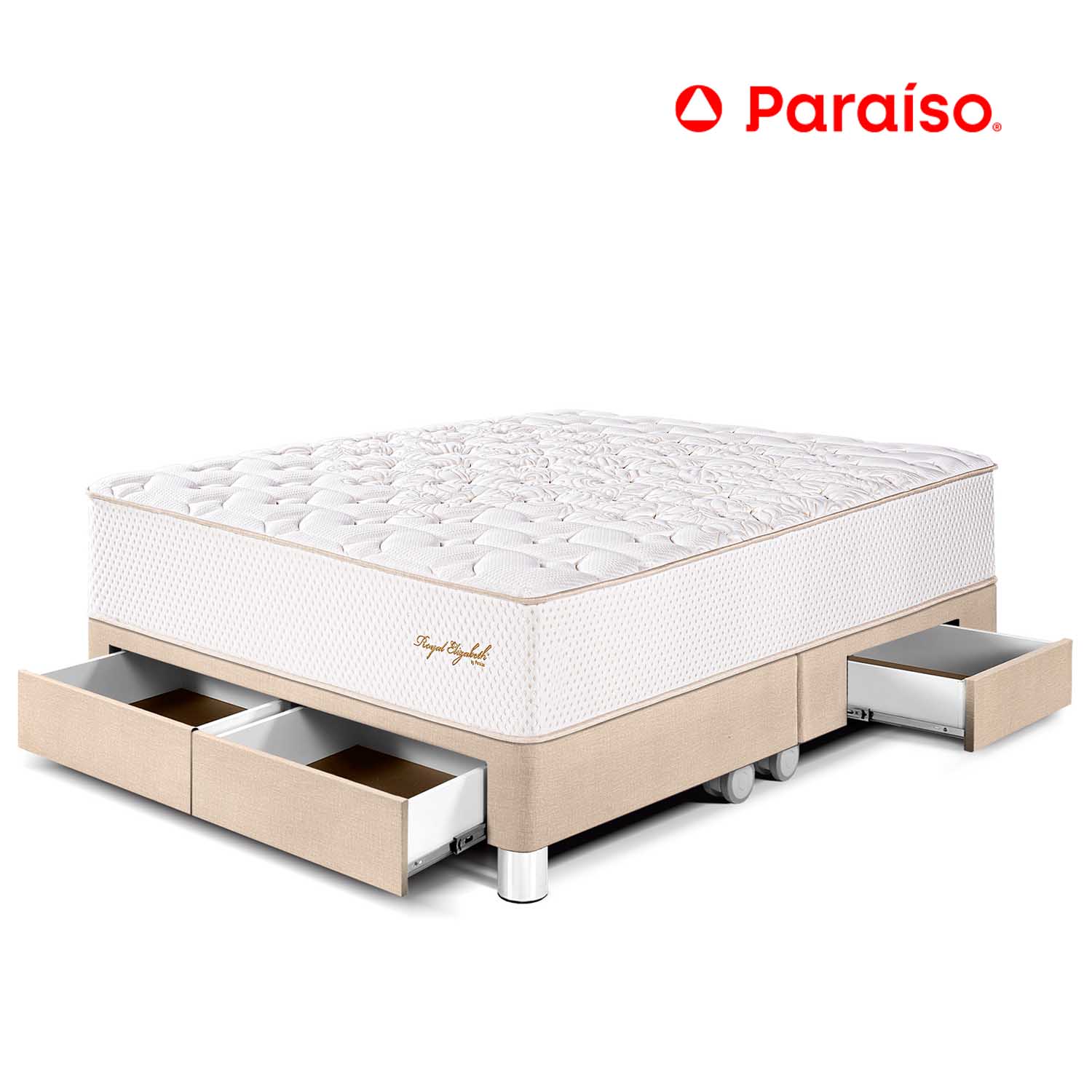 Cama Royal Elizabeth Cajones Queen Champagne + 2 almohadas viscoelásticas + protector