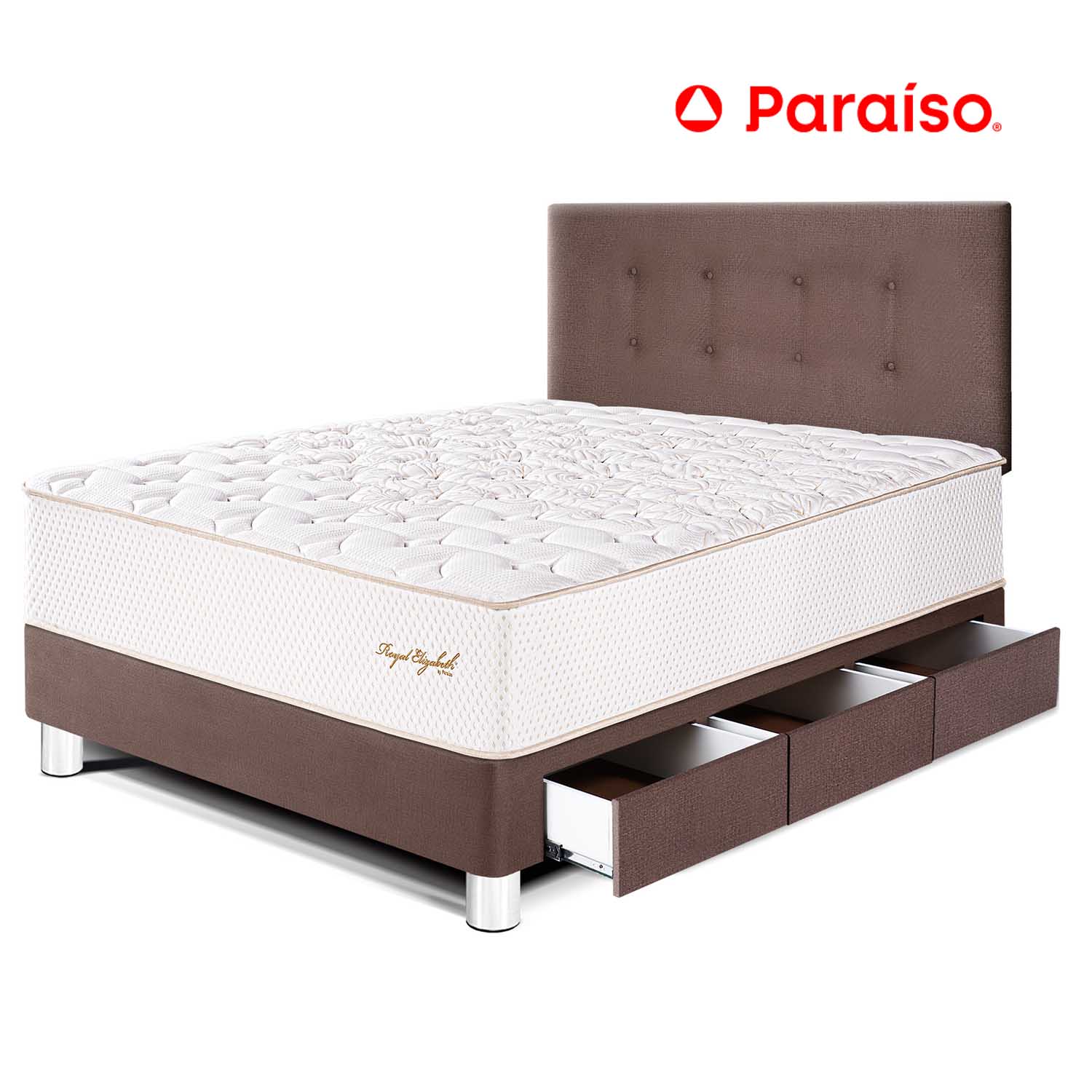 Dormitorio Royal Elizabeth Cajones 1.5 Plazas Chocolate  + 1 almohada viscoelástica + protector