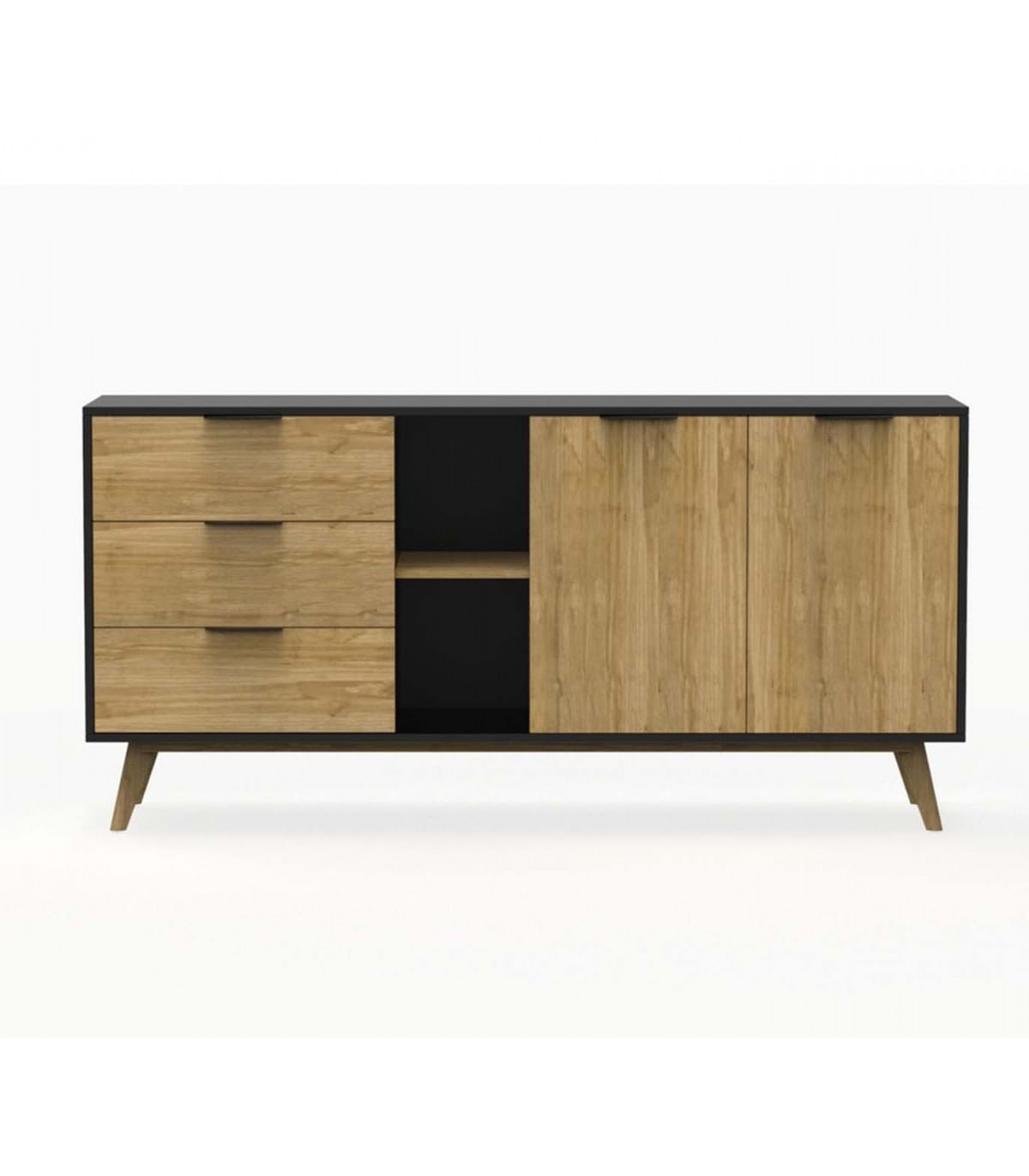 Aparador Largo Clásico 3 cajones 2 puertas Ventura color Haya/Negro TU MESITA