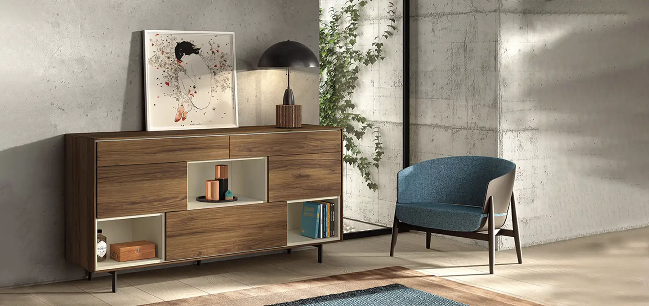 Aparador Moderno 2 cajones 3 puertas Evian color Marrón TU MESITA